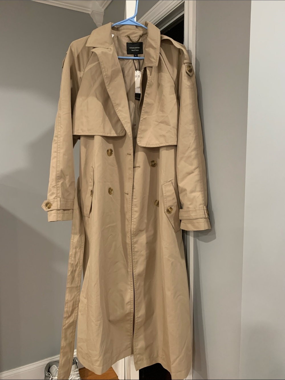 Banana Republic Long Tan Trench Coat with Double-Breasted Front